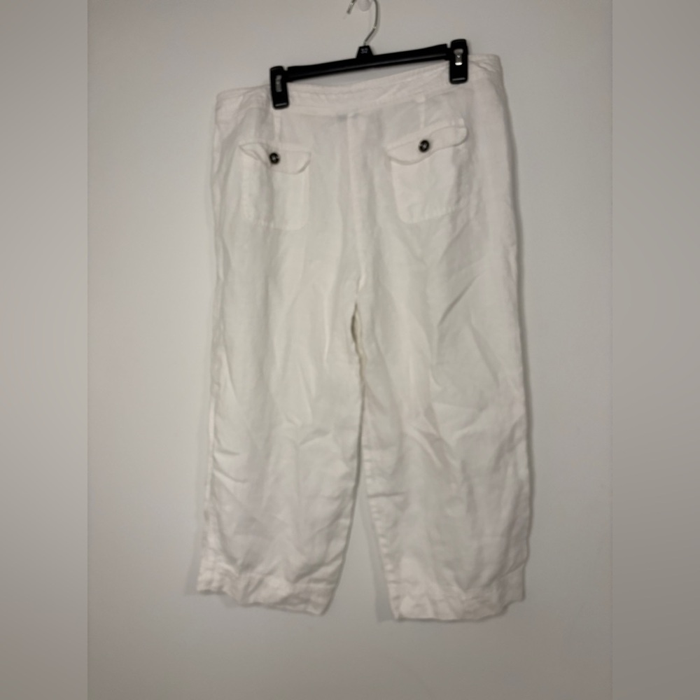 Talbots Pure Irish Linen Crop Pants Women Sz 16 White Lagenlook Beachy Classic - Picture 2 of 10